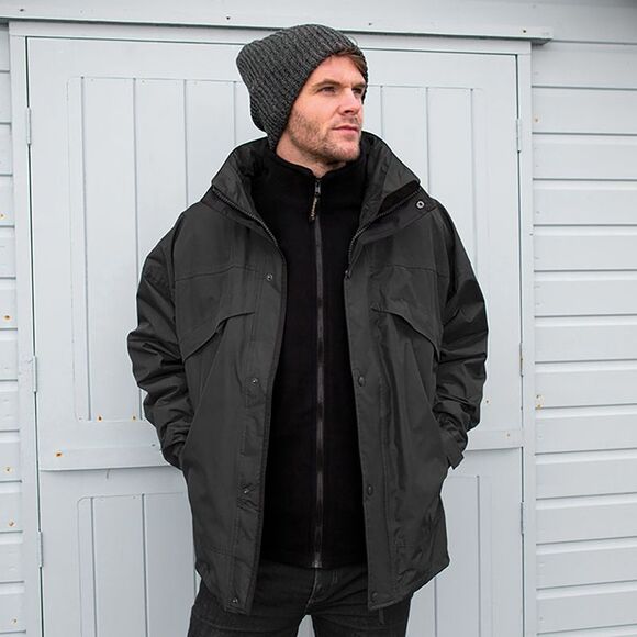 Result Mens 3 in 1 Zip and Clip StormDri Waterproof Windproof Jacket /Coat / Bla